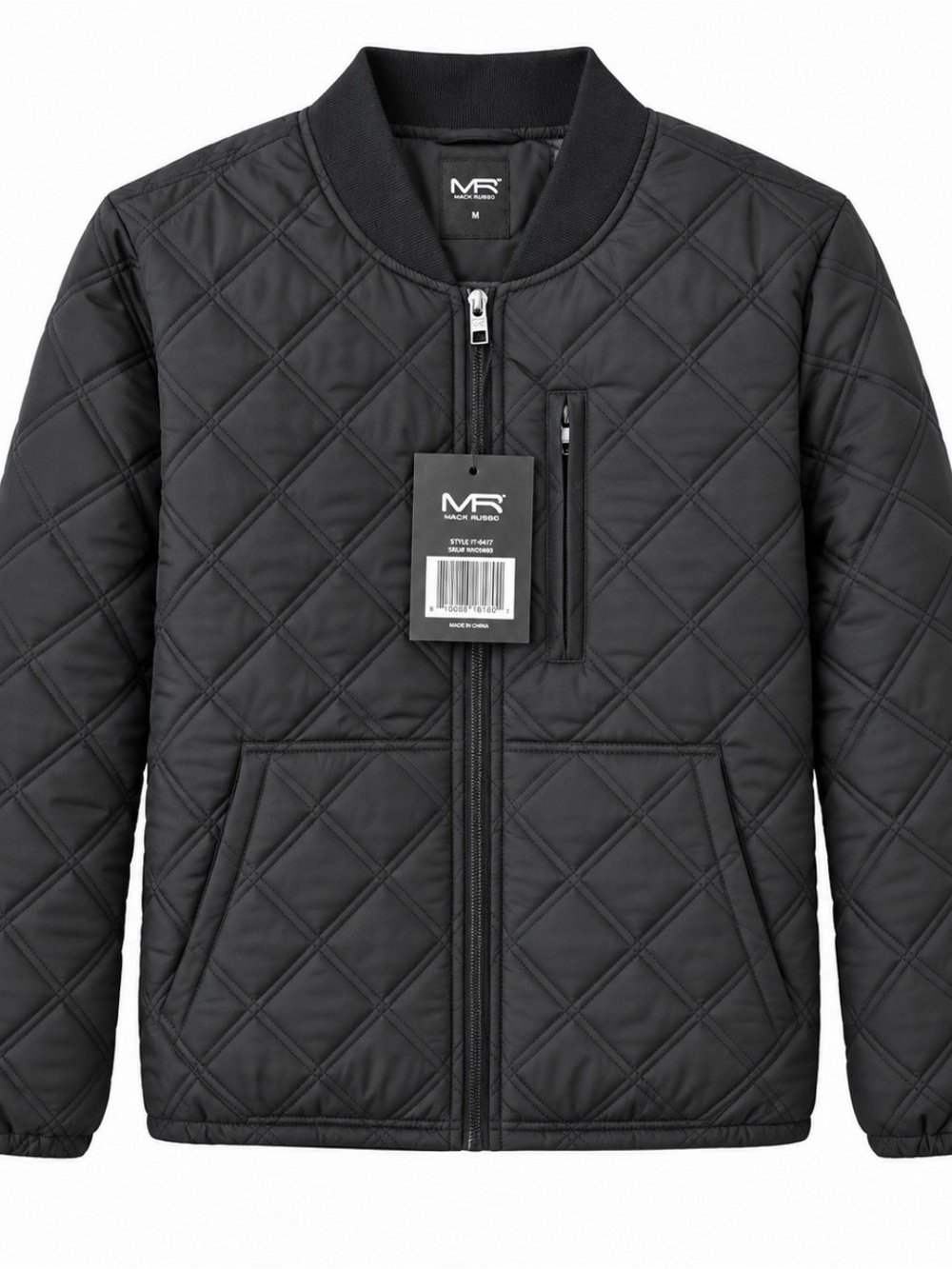 NWT Mack Russo Black Quilted Bomber Jacket Men’s Medium IT-6417